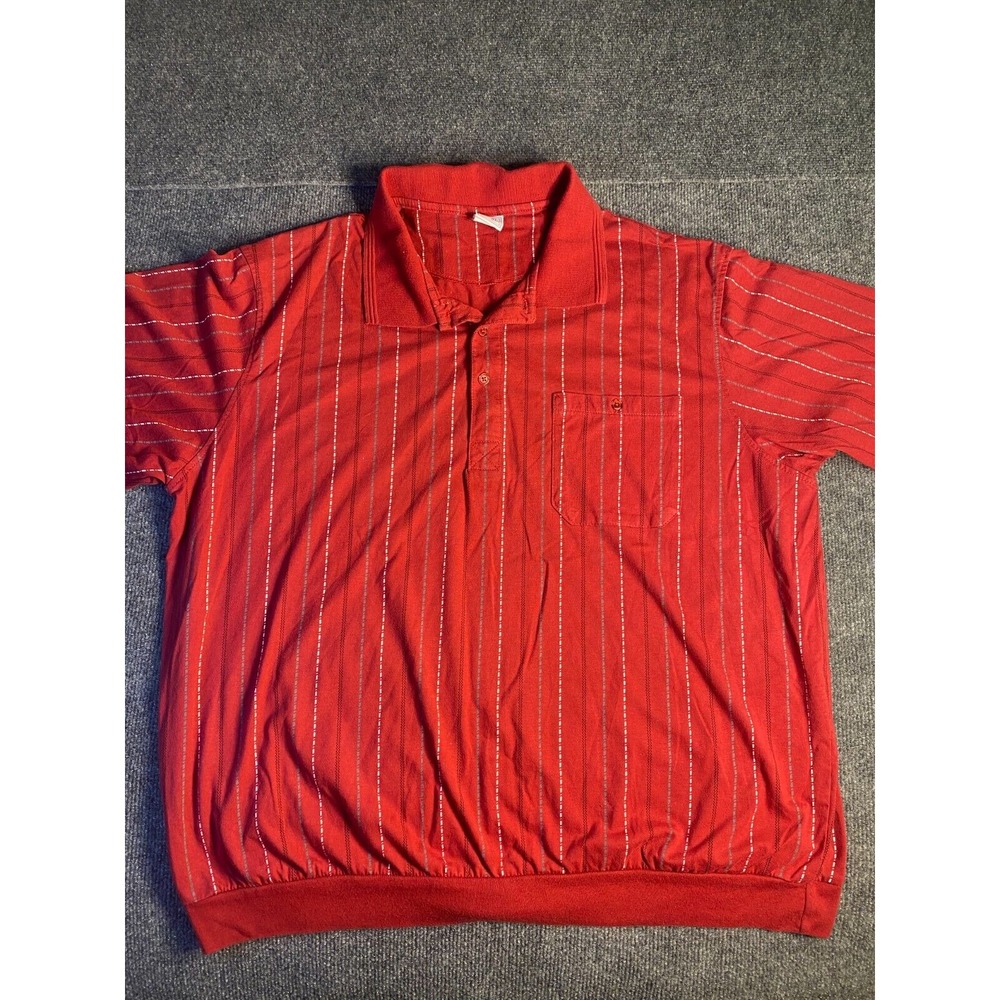 Casual Joe Polo Shirt Mens XL Red‎ Dotted Striped Midweight Pocket Rib  Collared